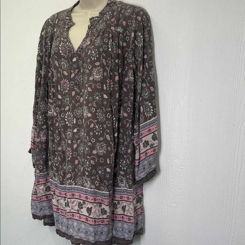 Natural Life - Colorful Burnt Out Floral V Neck Long Sleeve Bohemian Blouse Sm - Picture 7 of 13